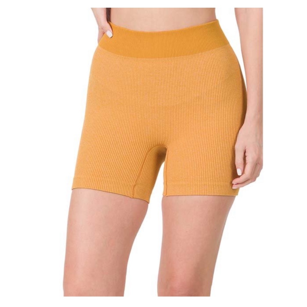 ZENANA Golden Mustard Ribbed Seamless Bike Short NWOT